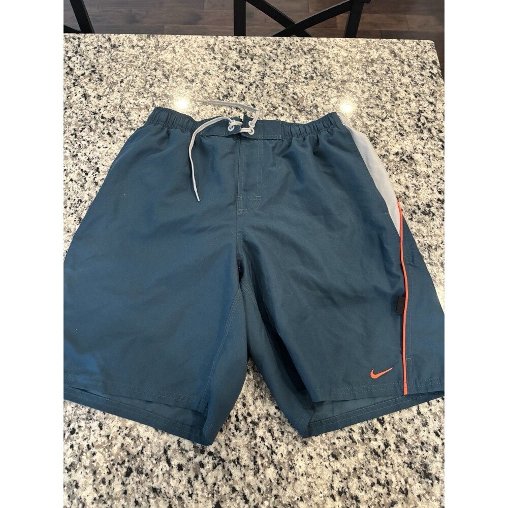 Nike Men's M Swim Trunks Blue Shorts Black Tag Polyester Lined Y2K